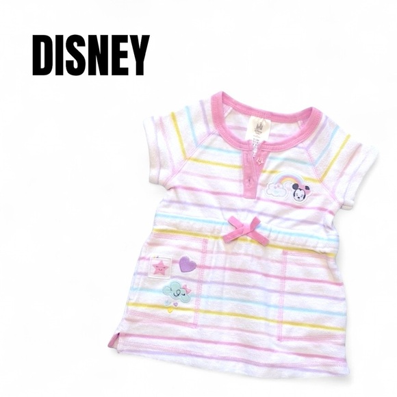 028 Disney 9-12 Months Baby Minnie Mouse Stripe Pull Over Swim Cover Up - Picture 1 of 3